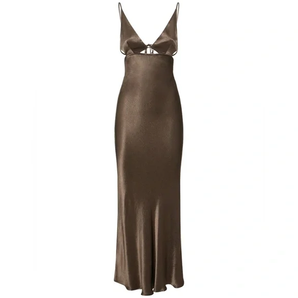 bec and bridge brown satin dress BEC + BRIDGE Kehlani V Maxi Dress